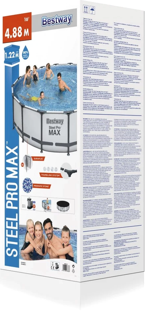 Basen stelażowy Bestway Steel Pro Max 16 FT + 5 w 1 + Drabinka + Pokrywa 488 x 122 cm Szary (6942138983388) - obraz 8