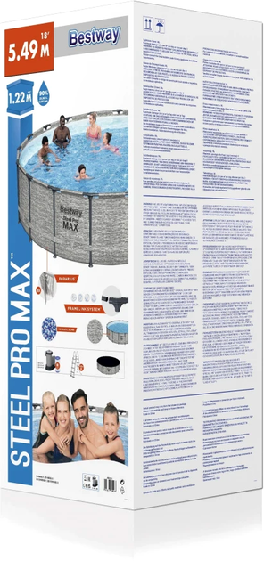 Басейн зі штучного каменю Bestway Steel Pro Max 18 FT + стійка 5-в-1 + аксесуари 549 x 122 см Gray (6941607310496) - зображення 9