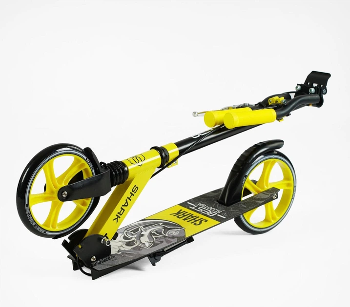 Самокат двухколесный "Best Scooter" SH-10865(4) "SHARK", с ручным тормозом, зажим руля, колеса PU - 20 см, 1 амортизатор, в коробке - Фото 2 Самокат двухколесный "Best Scooter" SH-10865(4) "SHARK", с ручным тормозом, зажим руля, колеса PU - 20 см, 1 амортизатор, в коробке - изображение 2