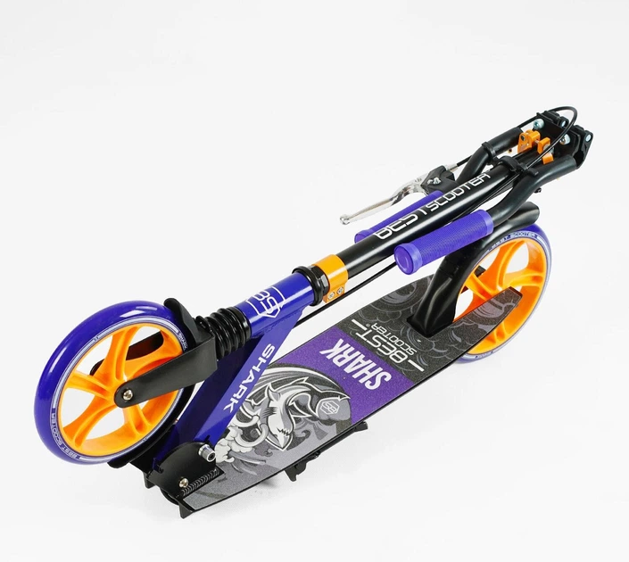 Самокат двухколесный "Best Scooter" SH-10042(4) "SHARK", с ручным тормозом, зажим руля, колеса PU - 20 см, 1 амортизатор, в коробке - Фото 3 Самокат двухколесный "Best Scooter" SH-10042(4) "SHARK", с ручным тормозом, зажим руля, колеса PU - 20 см, 1 амортизатор, в коробке - изображение 3