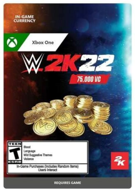 Karta doładowania Microsoft Xbox One WWE 2K22 75000 Virtual Currency Pack X1 ML (Kod elektroniczny) (7F6-00448) - obraz 1