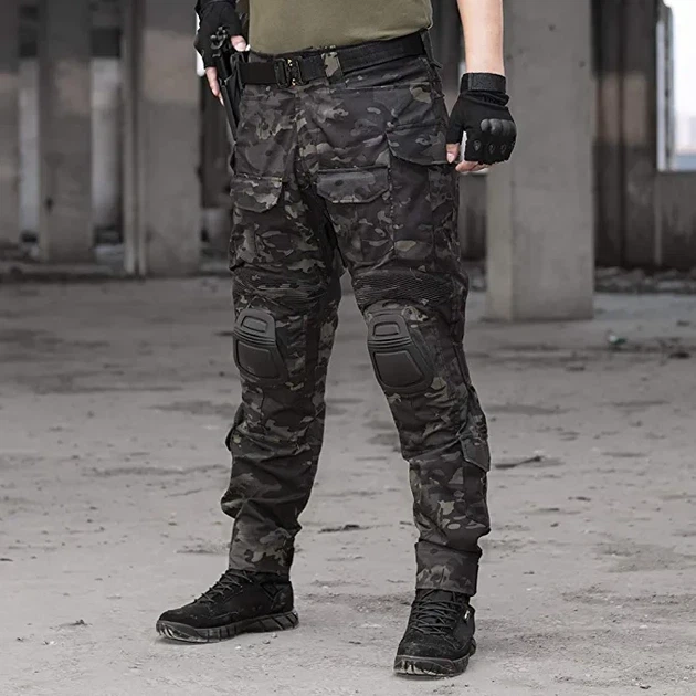 Чоловічі тактичні штани multicam з наколінниками G3 Combat IDOGEAR, штани камуфляж Rip Stop чорний мультикам, 6933451-S - зображення 6
