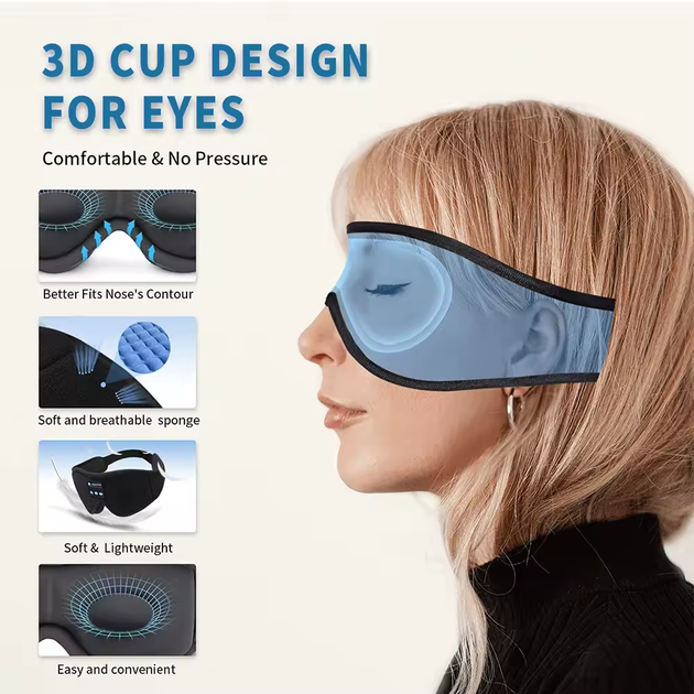 3D Bluetooth маска на глаза для сна, с наушниками для прослушивания музыки - изображение 2