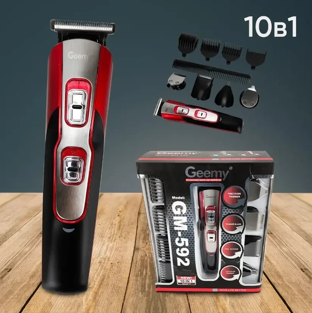 Акумуляторна набір тример машинка для стрижки волосся Geemy GM-592 10в1 4340 - Фото 1 Акумуляторна набір тример машинка для стрижки волосся Geemy GM-592 10в1 4340 - зображення 1