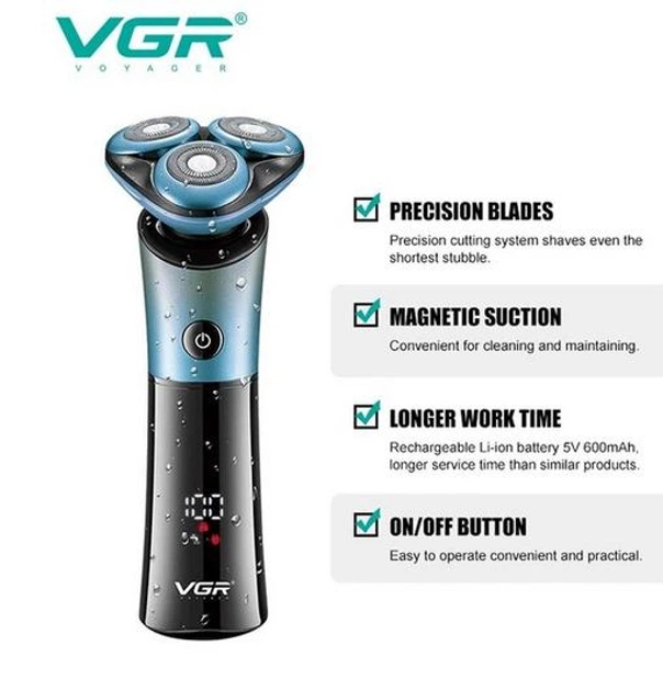 Аккумуляторная электробритва для бритья лица с USB и водонепроницаемая VGR V-326 Pro Синий + Щеточка для очистки - изображение 6