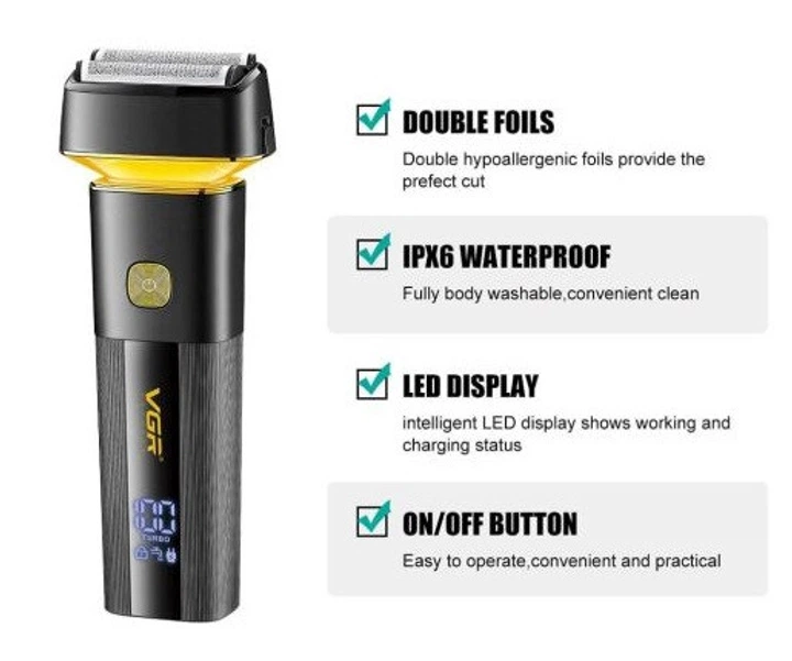 Аккумуляторная электробритва шейвер для бритья лица с USB и IPX6 VGR V-355 Pro Черный + Мешочек для хранения - Фото 4 Аккумуляторная электробритва шейвер для бритья лица с USB и IPX6 VGR V-355 Pro Черный + Мешочек для хранения - изображение 4