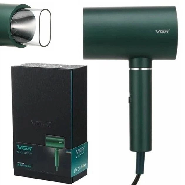 Фен для сушки волос с интеллектуальным контролем температуры VGR V-431 Pro Зеленый - изображение 3