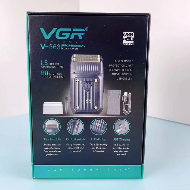 Аккумуляторная электробритва для бритья бороды и усов с USB VGR V-363 Pro Черный + Щеточка для чистки - изображение 10