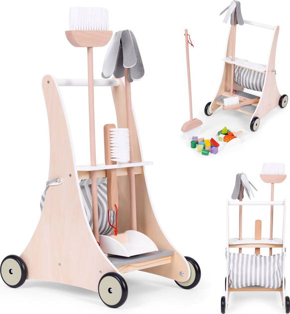 Drewniany zestaw EcoToys do sprzątania wózek beżowy W10D200B (5905817003990) - obraz 7