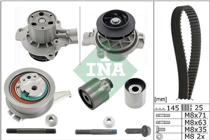 Комплект ременя ГРМ з помпою Ina Audi A3/A4/A5/A6/Q3/VW Caddy/T6 2.0TDI 15-/Golf VII 1.6TDI/2.0TDI 12- (25x145z) (530 0650 31) - зображення 1
