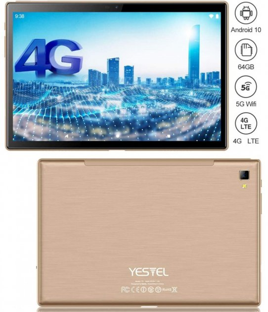 Планшет 10.1" Yestel T5 4/64Gb 8 ядер Android 11 6000 mAh Золото - изображение 3