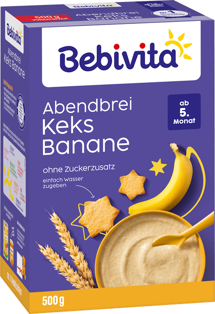 Пшенична молочна каша Bebivita зі смаком печива та банана, для дітей з 5 місяців, 500 грам - изображение 2