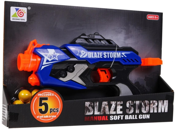 Pistolet Blaze Storm sprężynowy ręczny mechanizm + Pociski kulek z pianki 5 szt (5903864951639) - obraz 1