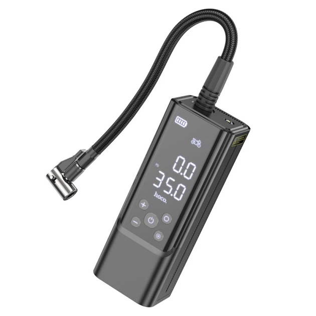 Портативный воздушный насос HOCO ZP7, до 10 атм, встроенный аккумулятор 5000mAh, фонарик, Black, Box - изображение 6