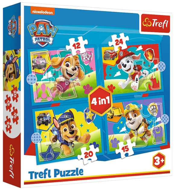 Пазли 4 в 1 PAW Patrol, Running Pupies. Щенячий патруль (12,24,20,15 ел.) 34628 (Trefl) - Фото 1 Пазли 4 в 1 PAW Patrol, Running Pupies. Щенячий патруль (12,24,20,15 ел.) 34628 (Trefl) - изображение 1