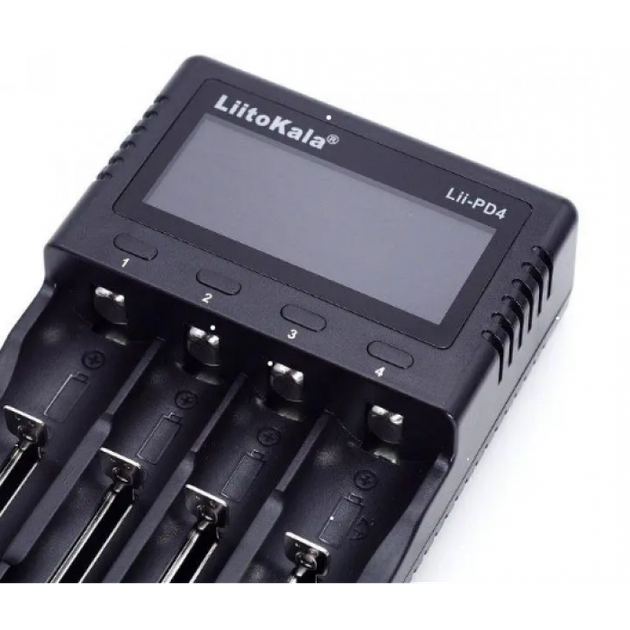 Універсальний зарядний пристрій LiitoKala Lii-PD4 Ni-Mh/Li-ion/LiFePo4 220V/12V 4 канали з екраном - зображення 4