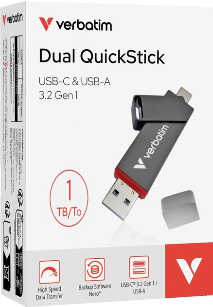 Pendrive Verbatim Dual QuickStick 1TB USB 3.2 Gen1 + Type-C Grey (32043) - obraz 6