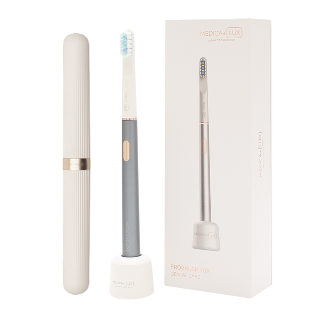 Звуковая отбеливающая зубная щетка Medica+ Lux 10Х Portable Grey - Фото 1 Звуковая отбеливающая зубная щетка Medica+ Lux 10Х Portable Grey - изображение 1