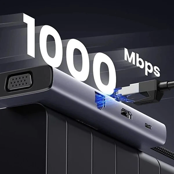 Док-станція USB3.1 Type-C --> HDMI 60Hz/VGA/USB 3.0х3/RJ45/SD/TF/PD 100W 9-in-1 CM498 Ugreen - изображение 5