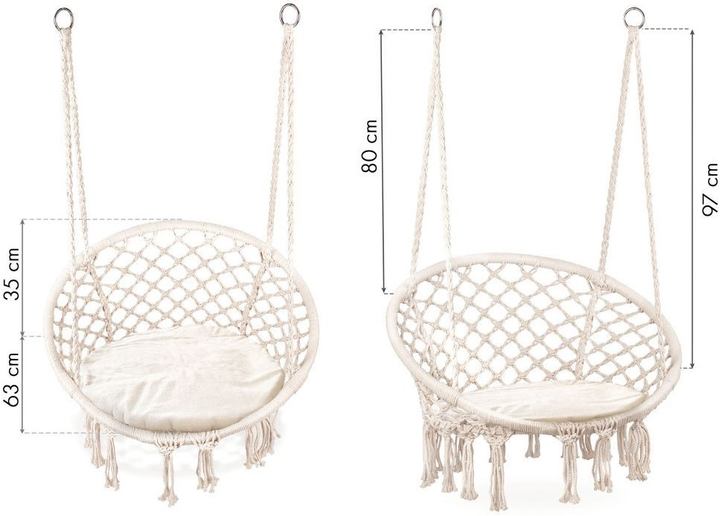 Підвісне крісло ModernHome by Multistore Boho з подушкою (GW-076A WHITE + POD) - зображення 6