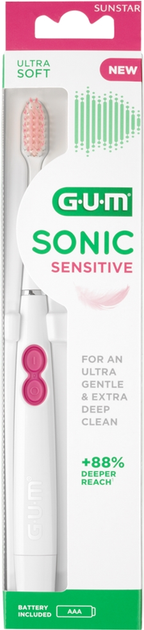 Набор GUM Электрическая зубная щетка Sonic Sensitive + Зубная нить Easy Flossers Vitamin E с фторидом 30 шт (4101MPK) - изображение 5