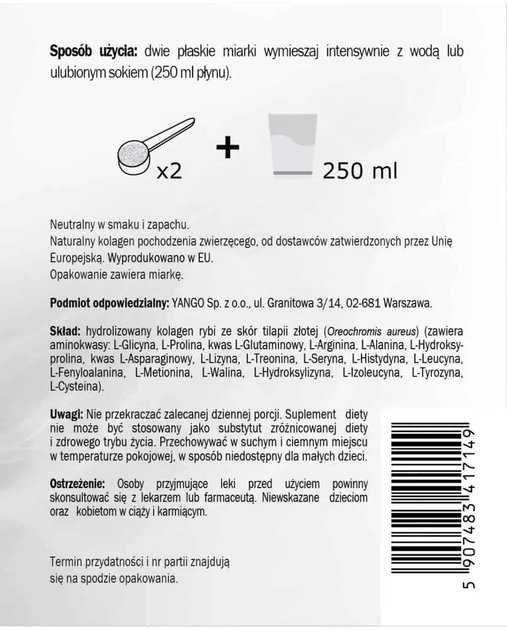 Харчова добавка Yango Fish Collagen Type II i III для волосся та шкіри 300 г (5907483417149) - зображення 3
