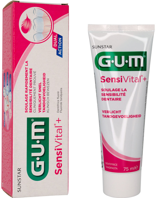 Набор GUM Зубная паста Sensivital+ 75 мл + Зубная щетка Sensitive Pro + Ополаскиватель для полости рта Sensivital+ 300 мл (7630019902984/7630019905183/7630019903011) - изображение 2