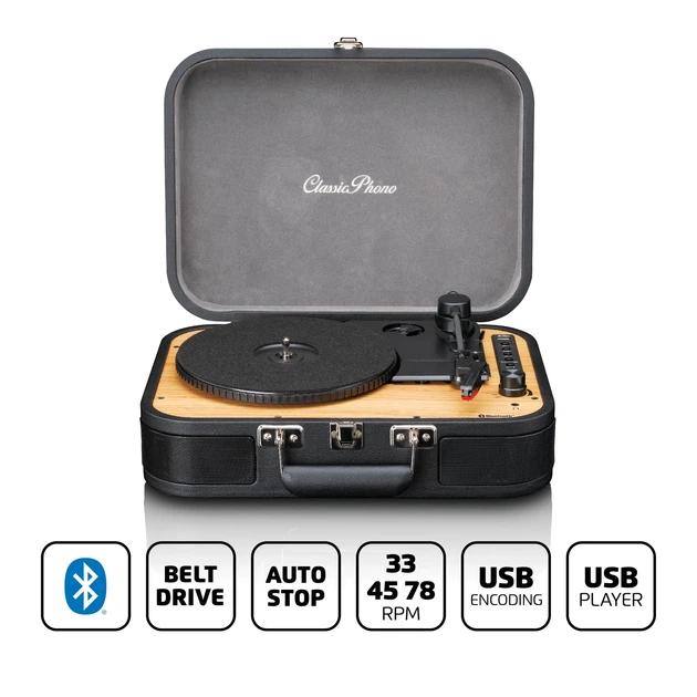 Вініловий програвач CLASSIC PHONO TT-116BK Retro Bluetooth із вбудованими динаміками, чорний - изображение 3