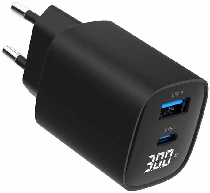 Ładowarka sieciowa Gembird PD 30W USB-A + Type-C Black (TA-UC-PDQC30LCD-BK-01) - obraz 3