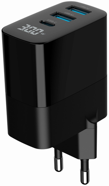 Мережевий зарядний пристрій Gembird PD 30W GaN 2 x USB-A + Type-C Black (TA-UC-PDQC30LCD-BK-02) - зображення 6