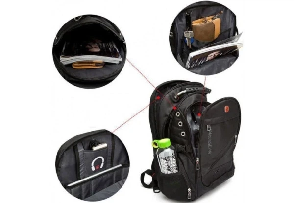 Ультраміцний Міський рюкзак SwissGear Bag 8810 33 л водовідштовхувальний USB-порт і аудіопорт AUX - зображення 7