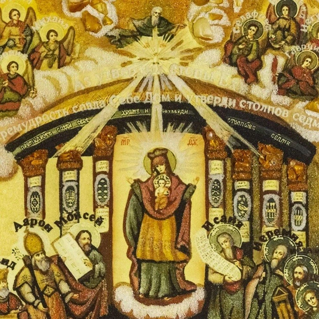 Ікона "Богоматір Софія - Премудрість Божа" бурштинова 15х20 - зображення 3