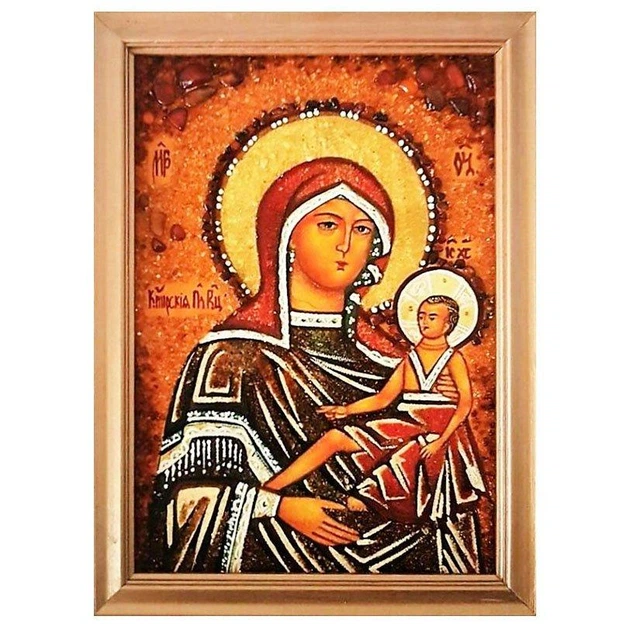 Ікона "Пресвята Богородиця Кіпрська" бурштинова 30х40 - зображення 2