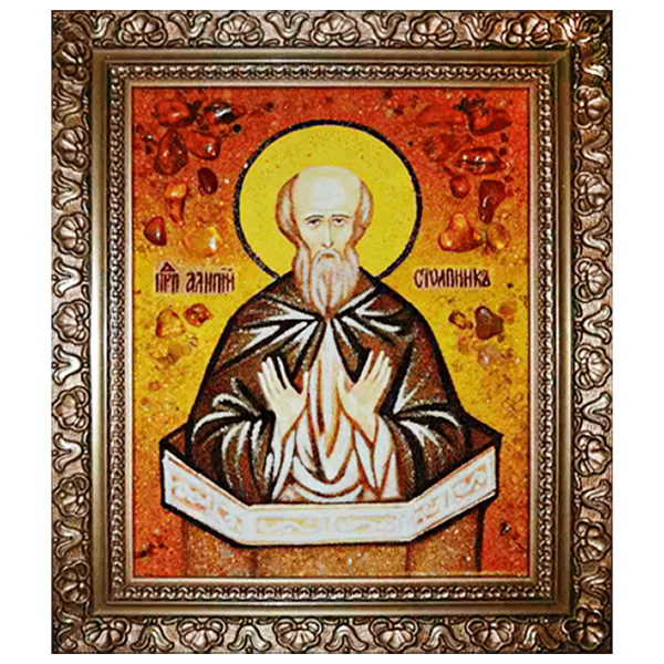 Икона "Святой Алипий Столпник (Адрианопольский)" янтарная 30х40 - изображение 2