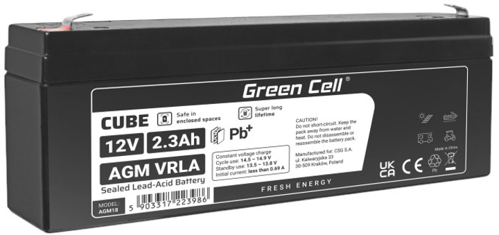 Akumulator Green Cell AGM VRLA 12V 2.3Ah (5903317223986) - obraz 1