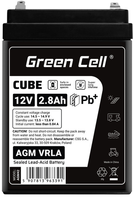 Akumulator Green Cell AGM VRLA 12V 2.8Ah (5907813963391) - obraz 1