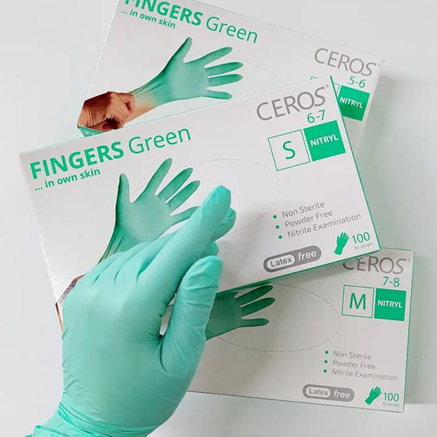 Рукавички нітрилові CEROS Fingers GREEN, ХL, 100 шт - зображення 2