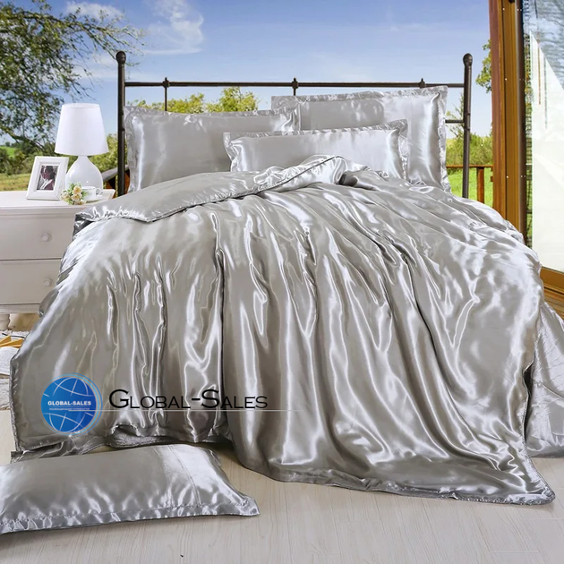Атласное Серебряное Евро постельное белье Moka Textile 200х220см - Фото 1 Атласное Серебряное Евро постельное белье Moka Textile 200х220см - изображение 1