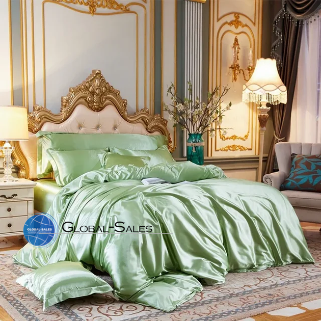 Атласное Оливковое Семейное постельное белье Moka Textile 145*210 - изображение 5
