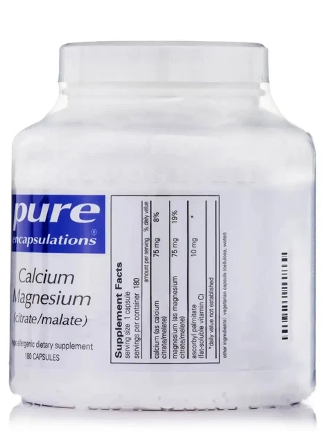 Кальцій Магній цитрат/малат Pure Encapsulations (Calcium Magnesium Citrate Malate) 180 капсул - изображение 2