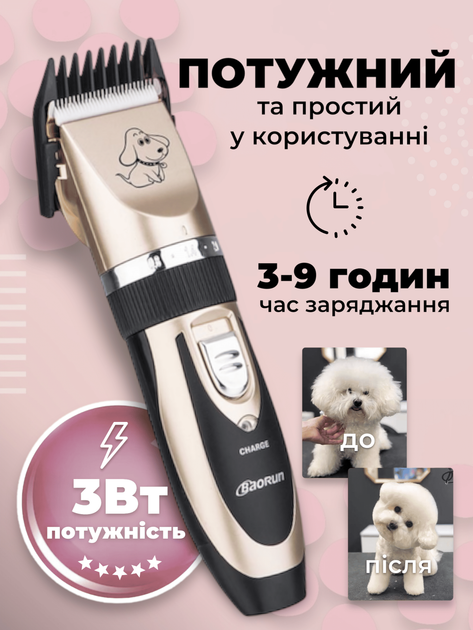 Машинка для стрижки собак і котів тример для кішок грумінгу тварин з густою шерстю акумуляторна з 4 насадками - зображення 6