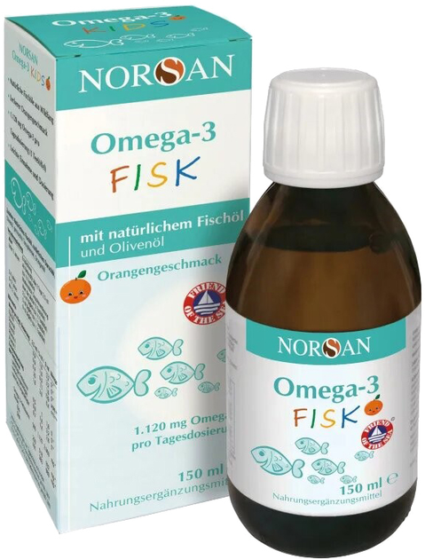 Дієтична добавка Norsan Omega 3 FISK зі смаком апельсина 150 мл (4260698151231) - зображення 1