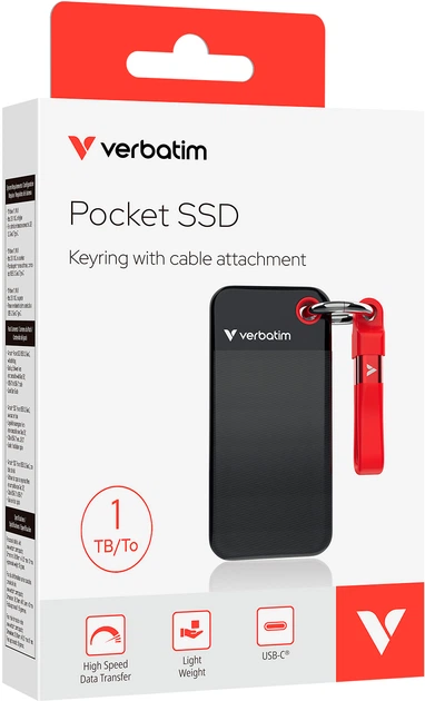 SSD диск Verbatim Pocket SSD 1ТВ USB 3.2 Gen 2 Type-C Black-Red (23942321927) - зображення 4