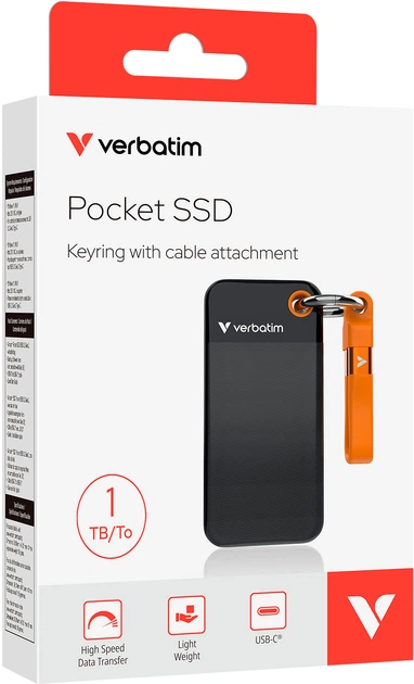 SSD диск Verbatim Pocket SSD 1ТВ USB 3.2 Gen 2 Type-C Black-Orange (23942321934) - зображення 4