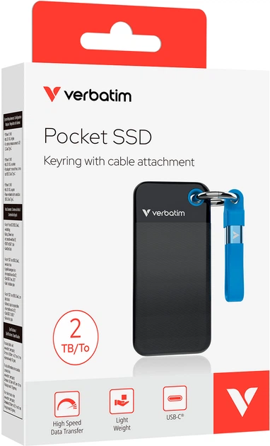 Dysk SSD Verbatim Pocket SSD 2TV USB 3.2 Gen 2 Type-C Czarno-niebieski (23942321958) - obraz 4