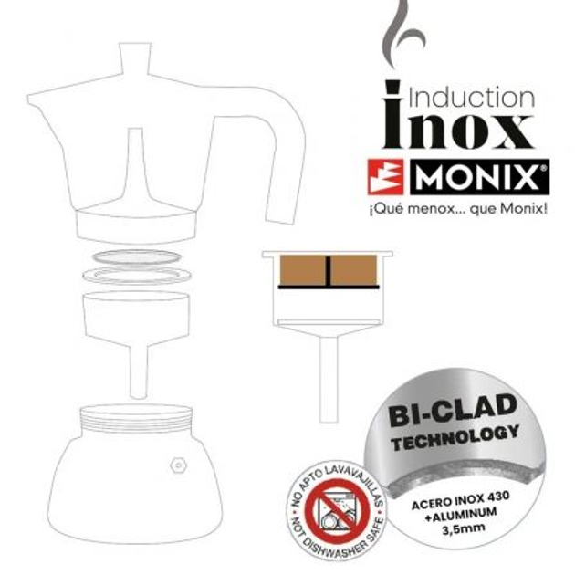 Kawiarka Monix Induction Inox M863106 Czerwona 6 filiżanek (8435092433832) - obraz 3