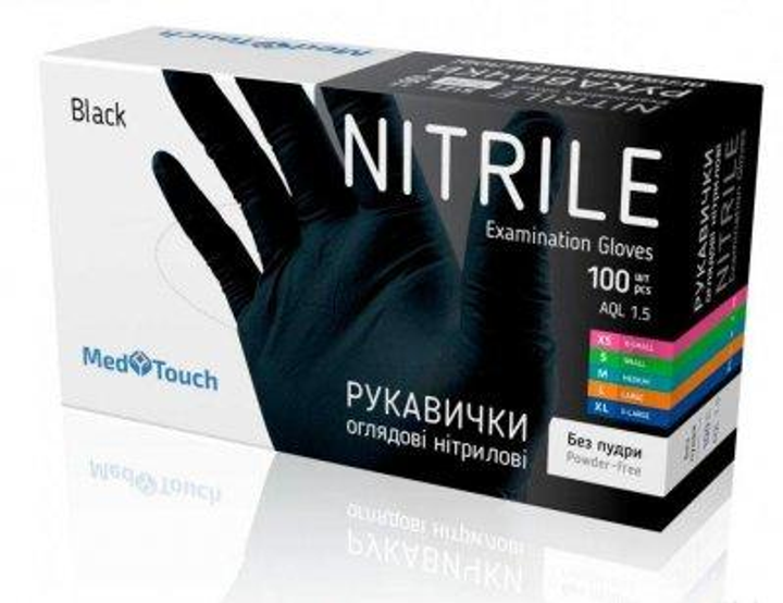 Рукавички Med Touch нітрилові чорні Black XL 100 шт. CHN - зображення 1