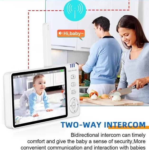 Видеоняня Baby Monitor ABM501-USB с 5-дюймовым LCD монитором, датчиком звука, ночное виденье, беспроводная, поворотная радионяня, измерение температуры - изображение 5