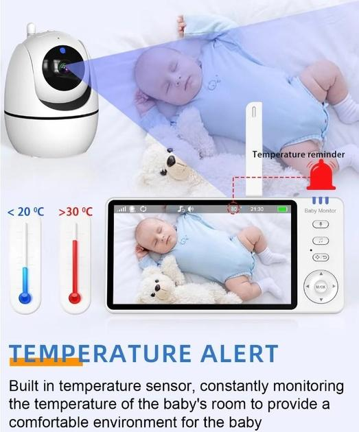 Видеоняня Baby Monitor ABM501-USB с 5-дюймовым LCD монитором, датчиком звука, ночное виденье, беспроводная, поворотная радионяня, измерение температуры - изображение 7