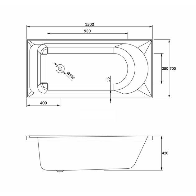 Ванна акриловая IMPRESE VALTICE 150x70 b0700655070 - изображение 2